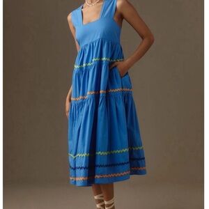 Anthropologie The Helena Square Neck Tiered Midi Dress